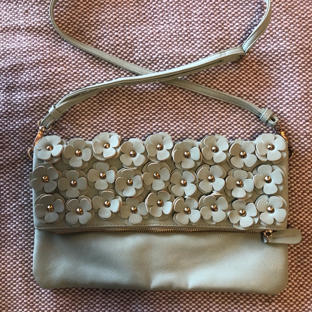 Mint colored floral clutch/handbag